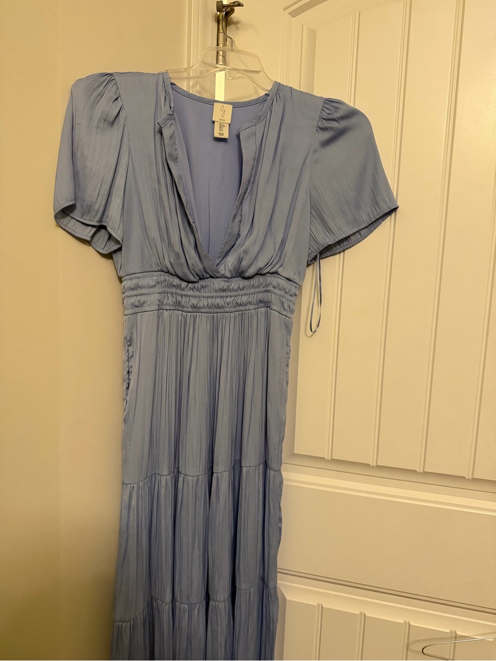Joie Light Blue Pleated V-Neck Tiered Maxi Dress